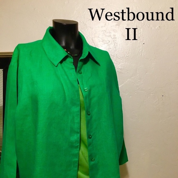 Westbound Il Plus Size Green Long Sleeve Button Down Shirt Size 1x - Picture 1 of 8